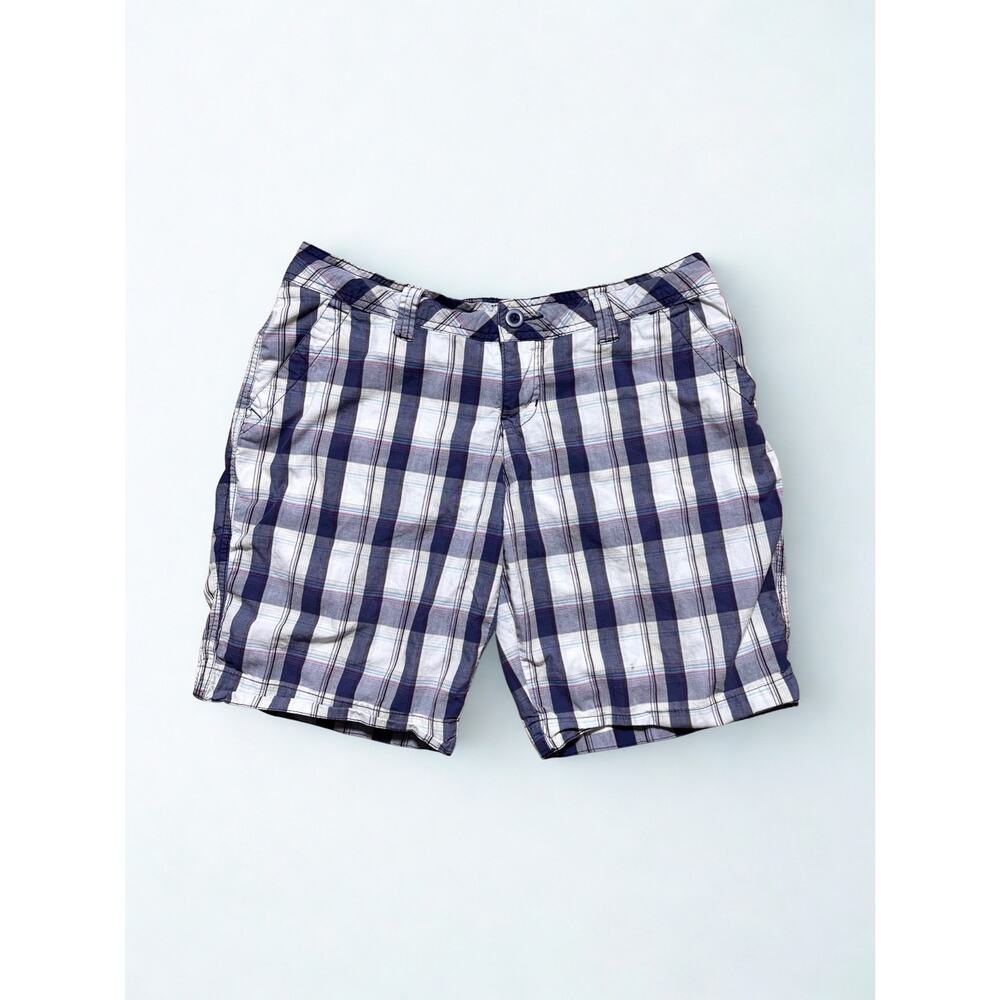 Vtg Y2K No Boundaries White and Blue Plaid Low Rise Skater Cargo Shorts